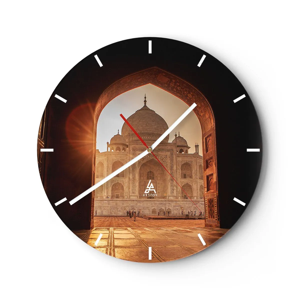 Orologio da parete - Orologio in Vetro - Un edificio storico alla luce del sole visto attraverso un arco - 30x30cm - Monumento all'amore ultraterreno - Decorazione murale moderna per soggiorno, cucina e camera da letto ARTTOR