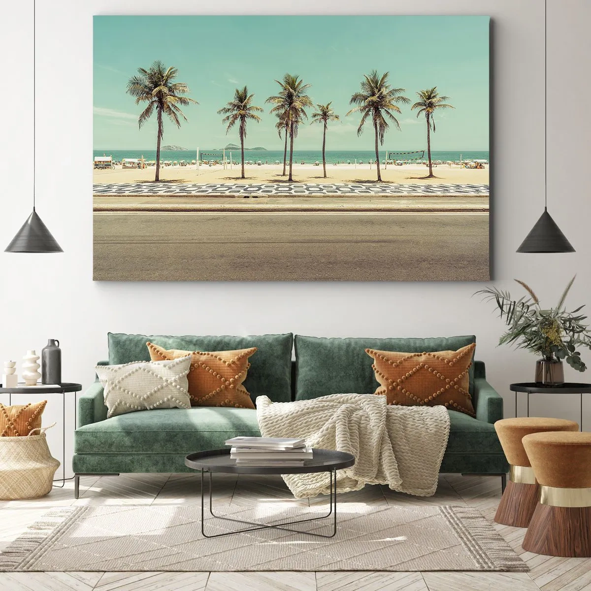 Quadro su tela - Stampe su Tela - Palme sulla spiaggia con vista sul mare e sul cielo azzurro - 70x50cm - A guardia della spiaggia - Decorazione murale moderna per soggiorno e camera da letto ARTTOR
