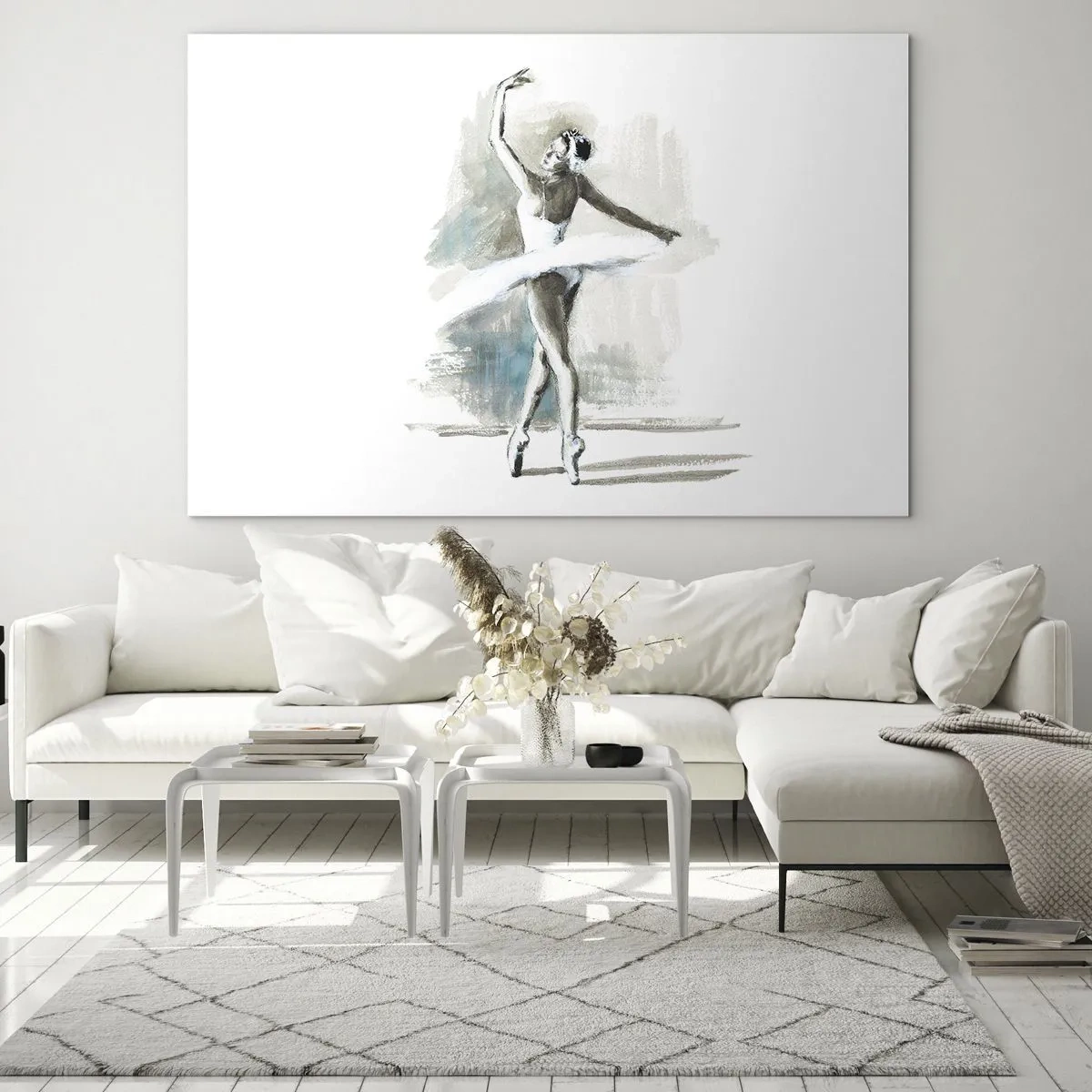 Quadro su vetro - Una ballerina in una posa di danza classica - 70x50cm - Tramutata in un cigno - Decorazione murale moderna per soggiorno e camera da letto ARTTOR