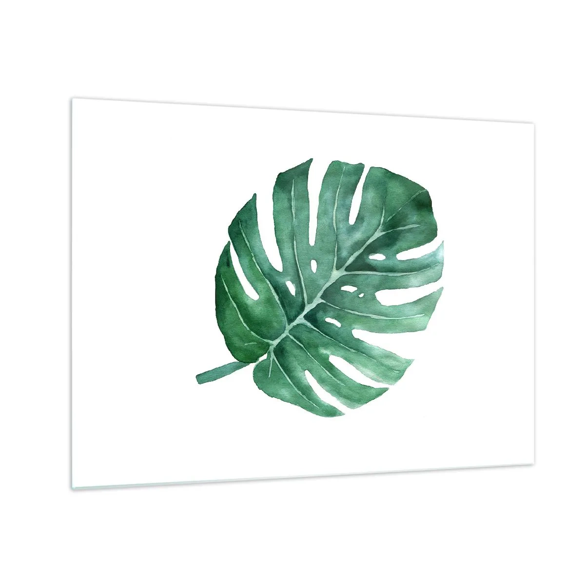 Quadro su vetro - Foglia di monstera verde su sfondo bianco - 70x50cm - Concetto verde - Decorazione murale moderna per soggiorno e camera da letto ARTTOR