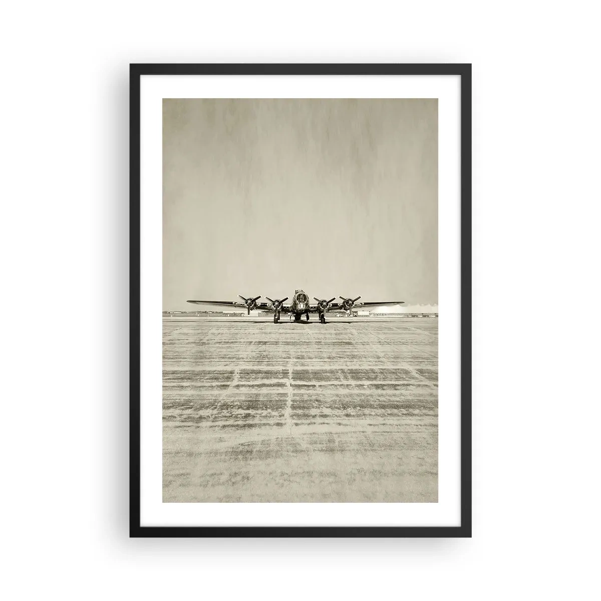 Poster in cornice nera - Un aereo d'epoca sulla pista - 50x70cm - Pronto come sempre - Decorazione murale moderna per soggiorno e camera da letto ARTTOR