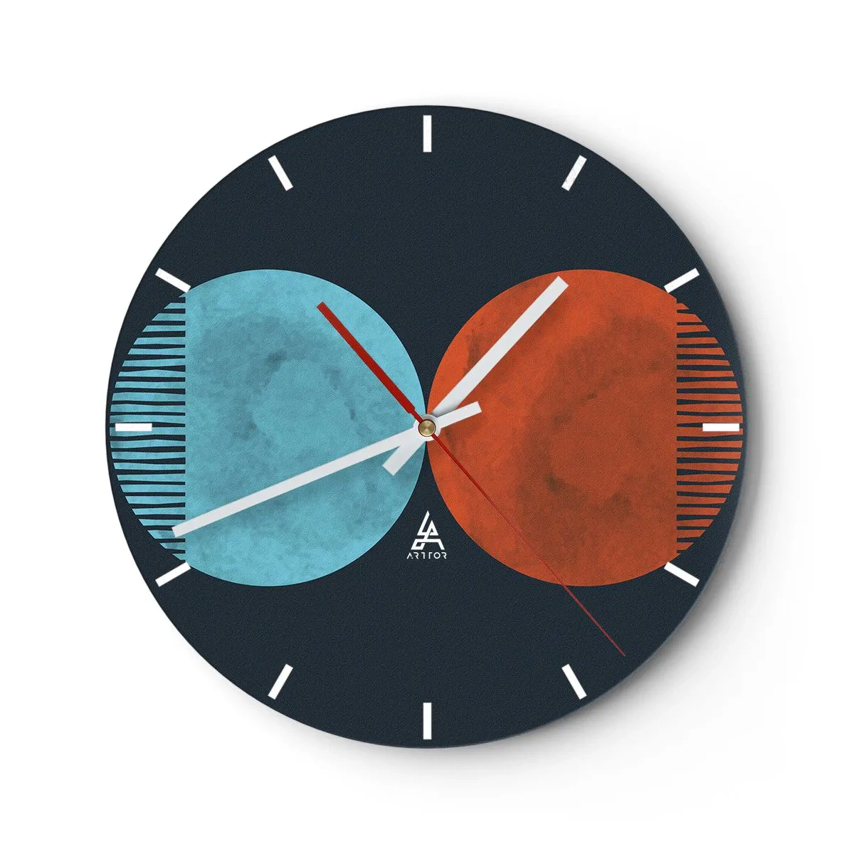 Orologio da parete - Orologio in Vetro - Una combinazione di cerchi blu e rossi con linee geometriche - 30x30cm - Solo geometria? - Decorazione murale moderna per soggiorno, cucina e camera da letto ARTTOR