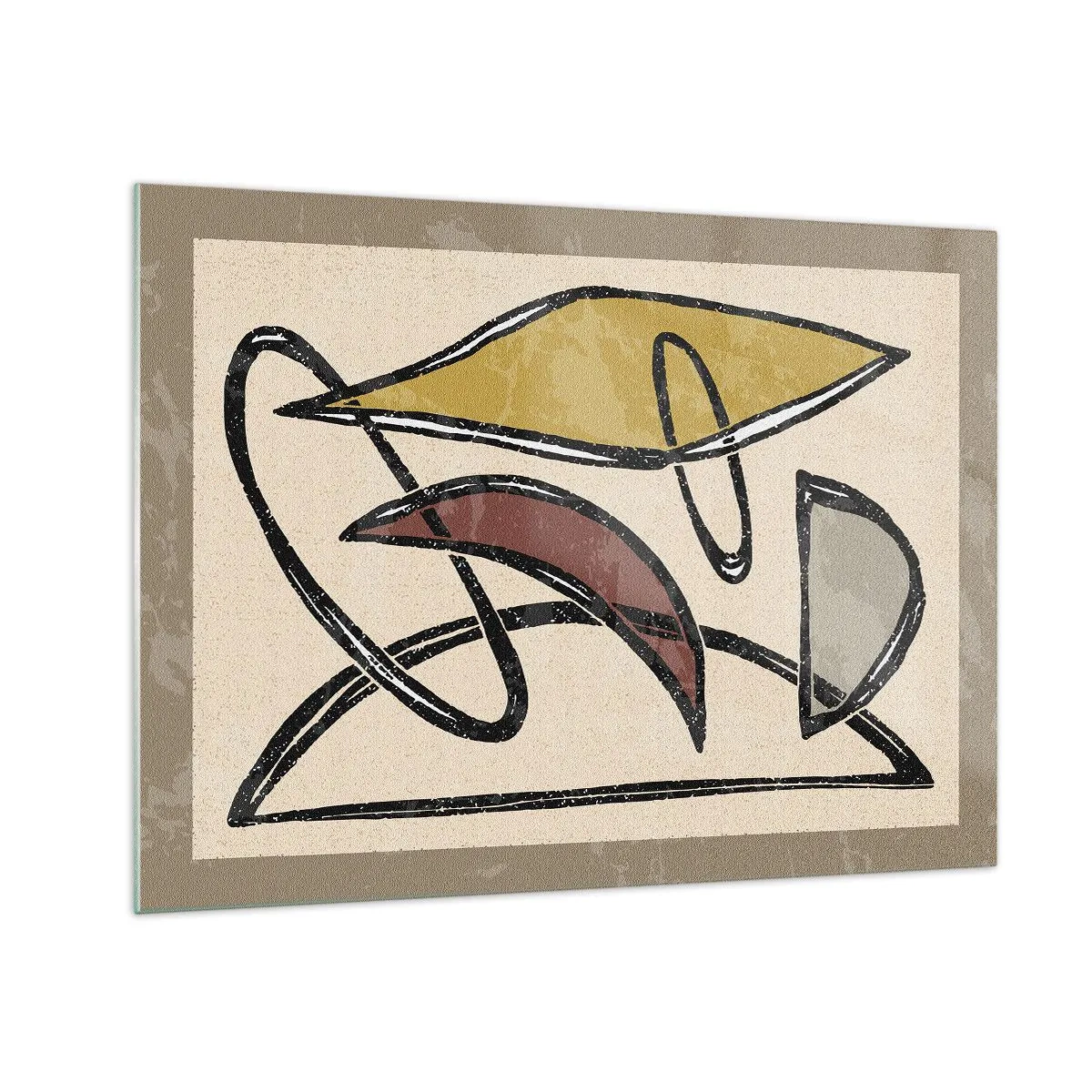 Quadro su vetro - Astrazione geometrica in giallo e rosso - 70x50cm - Verticali e orizzontali - Decorazione murale moderna per soggiorno e camera da letto ARTTOR