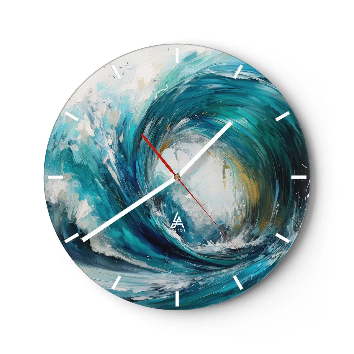 Orologio da parete - Orologio in Vetro - Un'onda marina dinamica che turbina nei colori turchesi - 30x30cm - Portale marino - Decorazione murale moderna per soggiorno, cucina e camera da letto ARTTOR