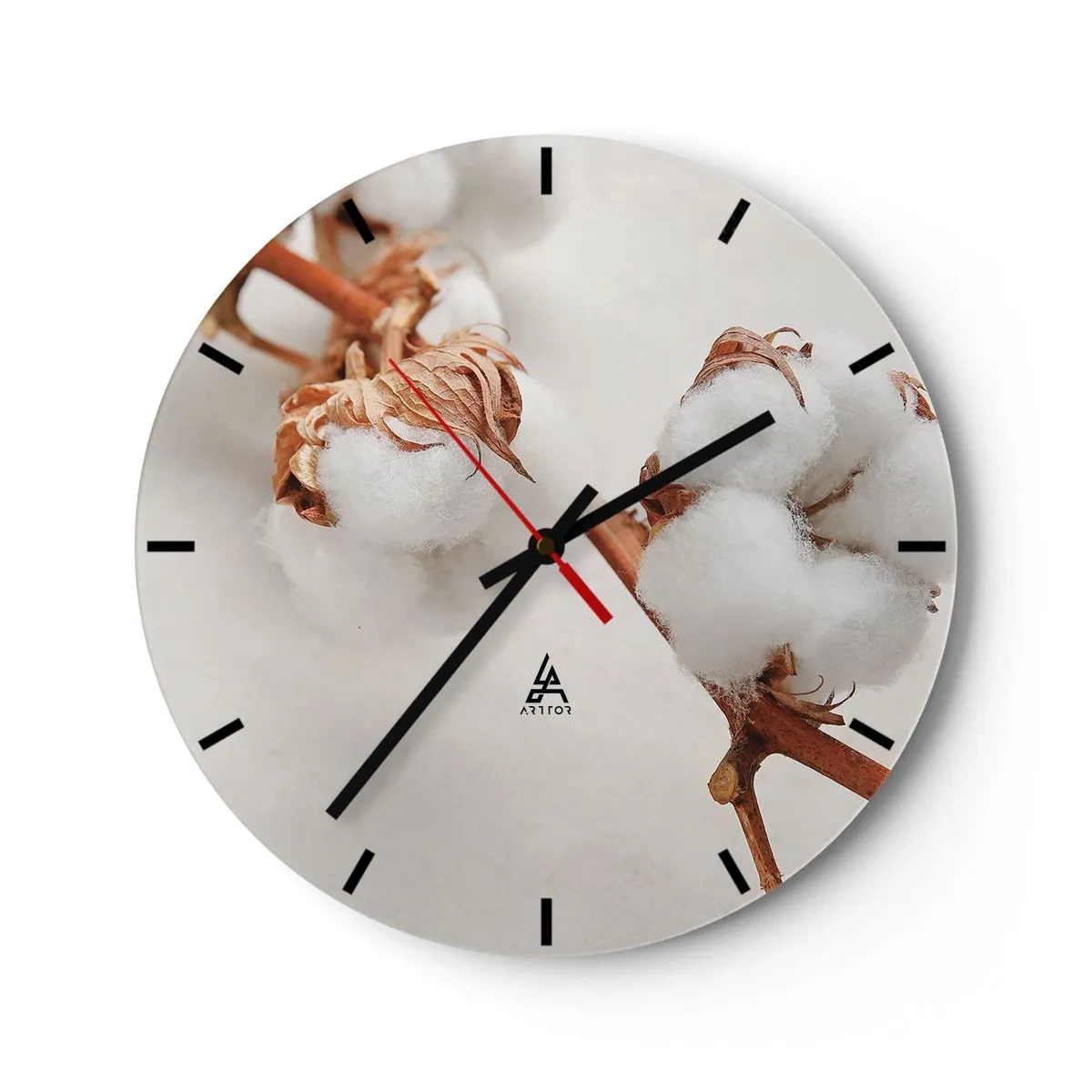 Orologio da parete - Orologio in Vetro - Fiori di cotone bianchi e soffici su uno sfondo chiaro - 30x30cm - Semplicemente un abbraccio - Decorazione murale moderna per soggiorno, cucina e camera da letto ARTTOR