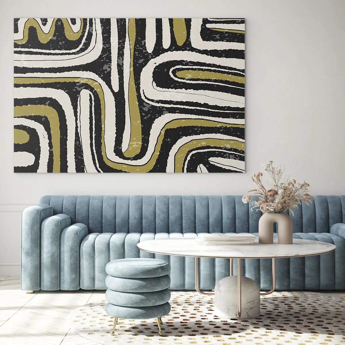 Quadro su vetro - Motivi astratti in nero, bianco e oro - 70x50cm - Composizione: strade e vicoli - Decorazione murale moderna per soggiorno e camera da letto ARTTOR