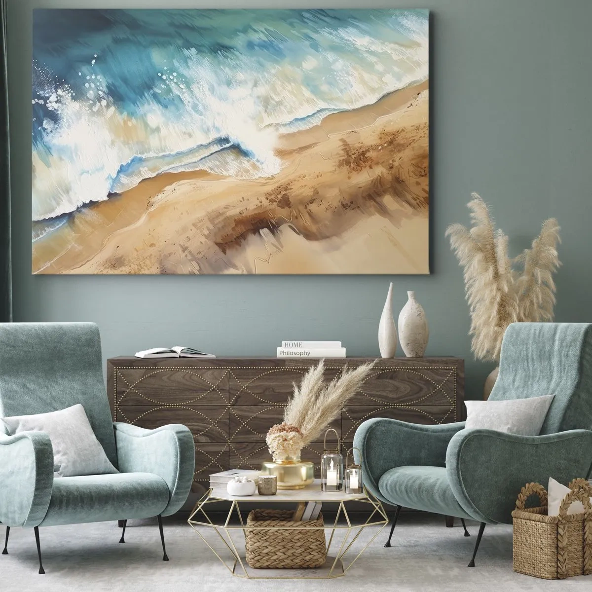 Quadro su tela - Stampe su Tela - Un'onda del mare che si infrange contro la riva sabbiosa - 70x50cm - L'onda che ritorna - Decorazione murale moderna per soggiorno e camera da letto ARTTOR