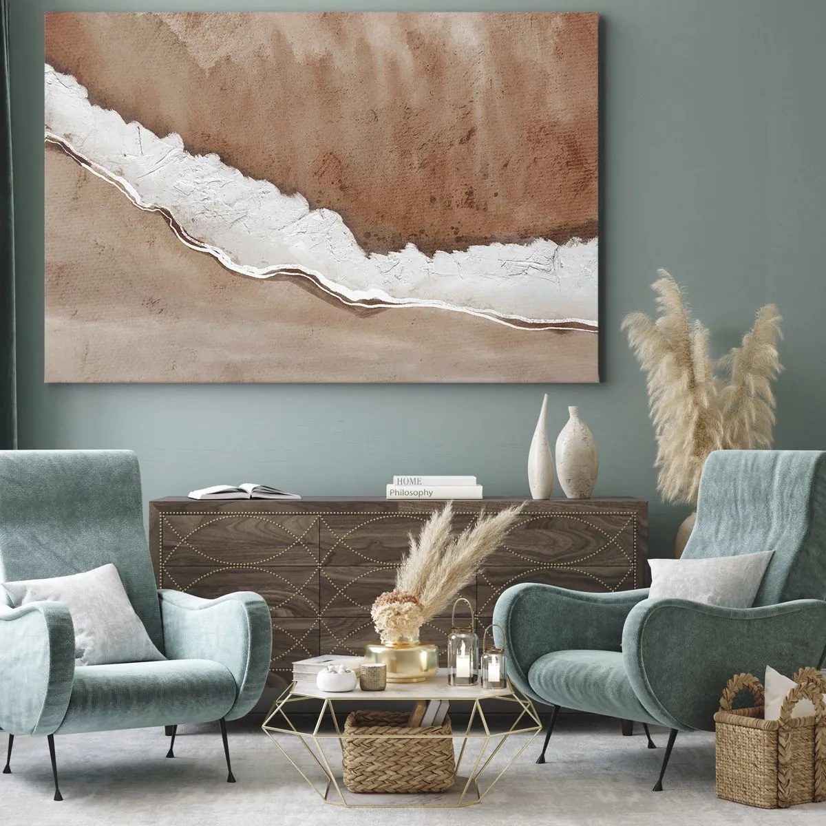 Quadro su tela - Stampe su Tela - Texture sabbia con accenti bianchi - 70x50cm - Nei colori della terra - Decorazione murale moderna per soggiorno e camera da letto ARTTOR