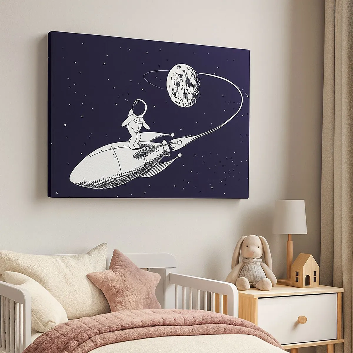 Quadro su tela - Stampe su Tela - Astronauta su un razzo nello spazio - 70x50cm - Surfista spaziale - Decorazione murale moderna per soggiorno e camera da letto ARTTOR