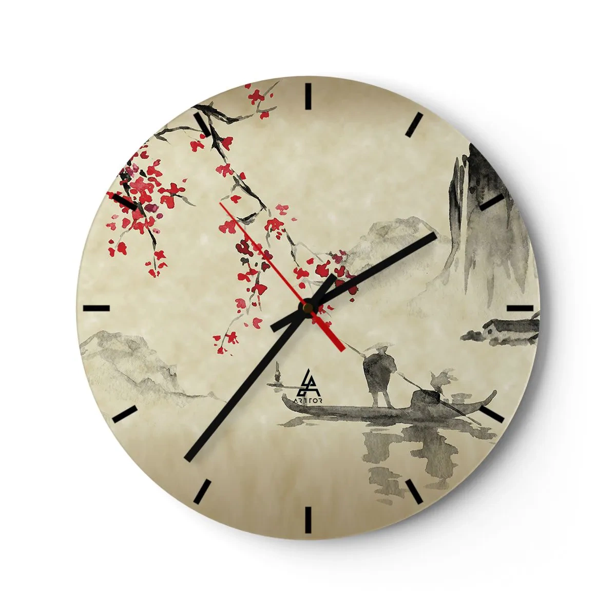 Orologio da parete - Orologio in Vetro - Primo piano di un fiore rosa scuro con petali multistrato - 30x30cm - Nel paese dei ciliegi in fiore - Decorazione murale moderna per soggiorno, cucina e camera da letto ARTTOR