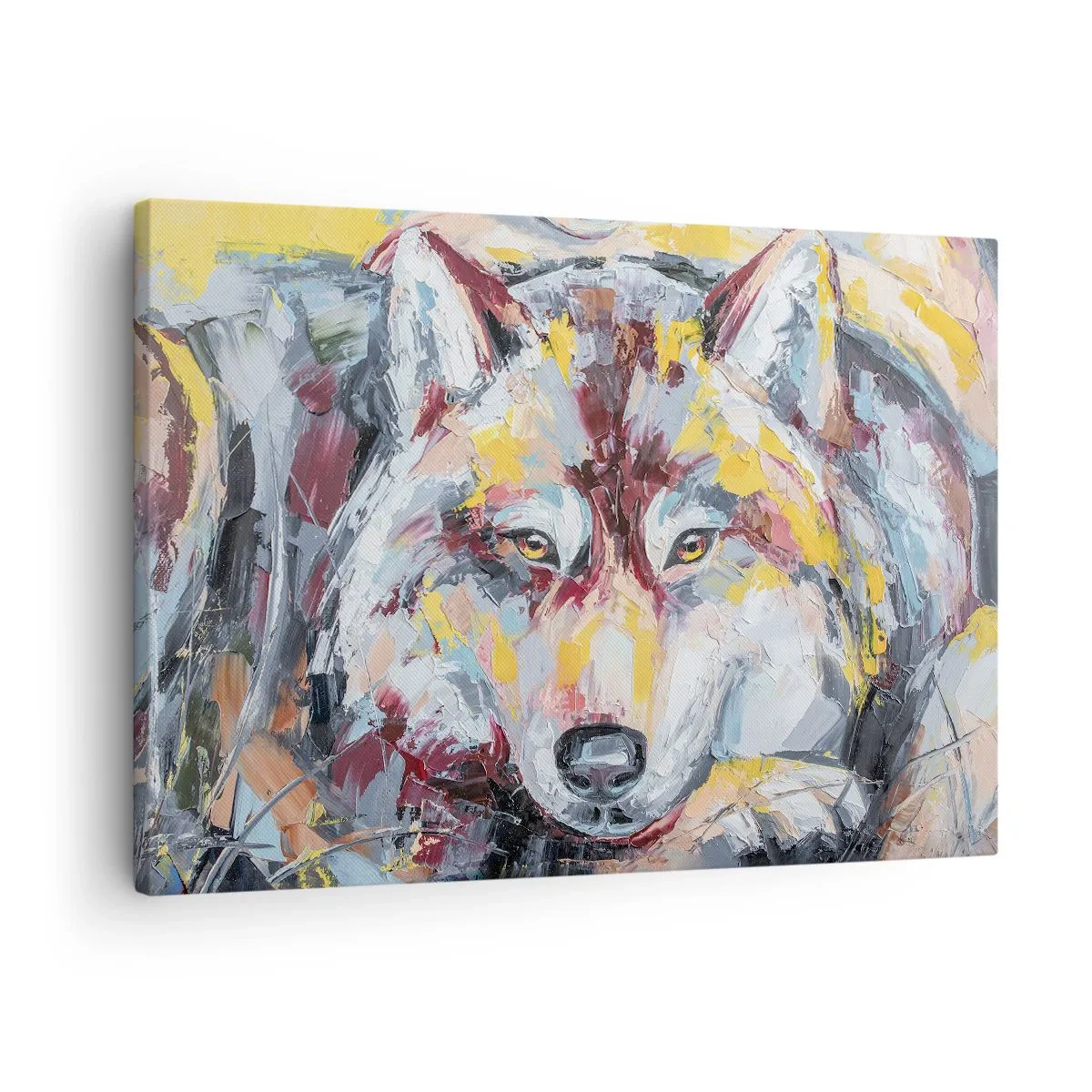 Quadro su tela - Stampe su Tela - Ritratto artistico di un lupo dai colori intensi - 70x50cm - Pace tra i suoi - Decorazione murale moderna per soggiorno e camera da letto ARTTOR