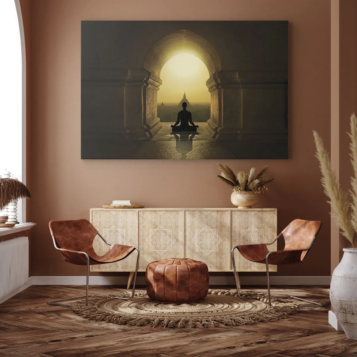 Quadro su tela - Stampe su Tela - Silhouette di una persona in meditazione alla luce del sole al tramonto - 70x50cm - Armonia completa - Decorazione murale moderna per soggiorno e camera da letto ARTTOR