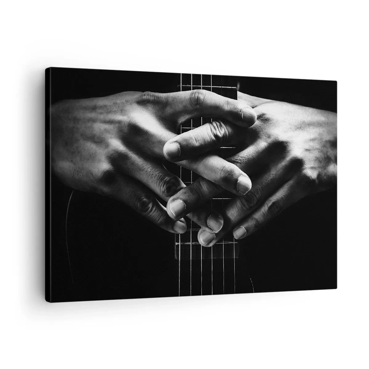 Quadro su tela - Stampe su Tela - Mani giunte su una chitarra in un tono monocromatico - 70x50cm - La preghiera dell'artista - Decorazione murale moderna per soggiorno e camera da letto ARTTOR