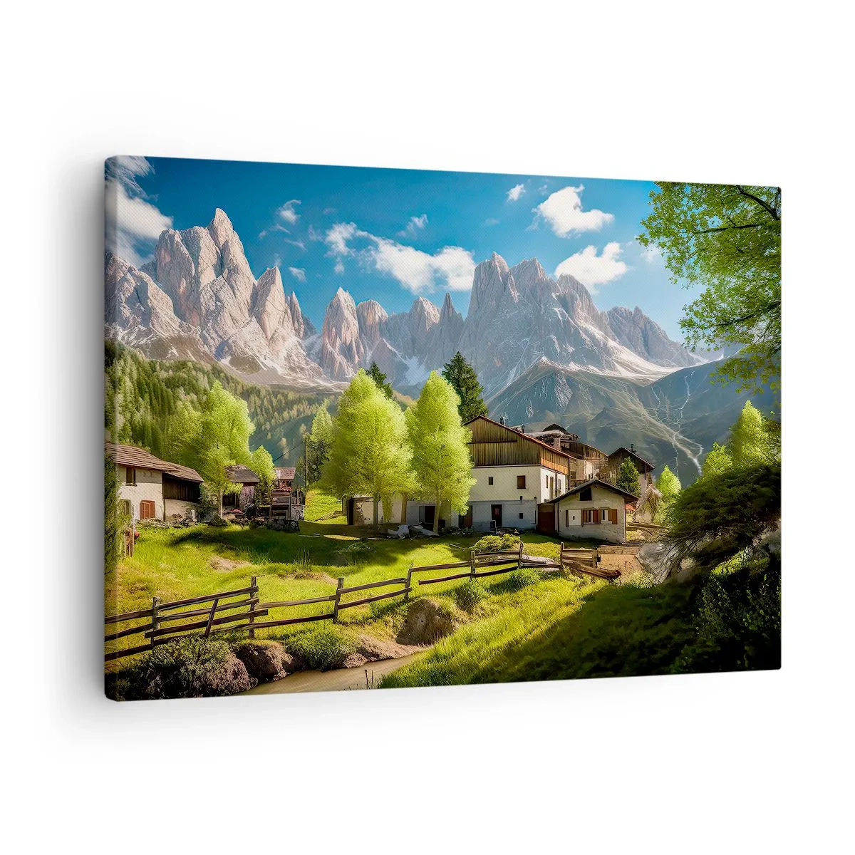 Quadro su tela - Stampe su Tela - Un villaggio di montagna con case e vista sulle Alpi - 70x50cm - Idillio alpino - Decorazione murale moderna per soggiorno e camera da letto ARTTOR