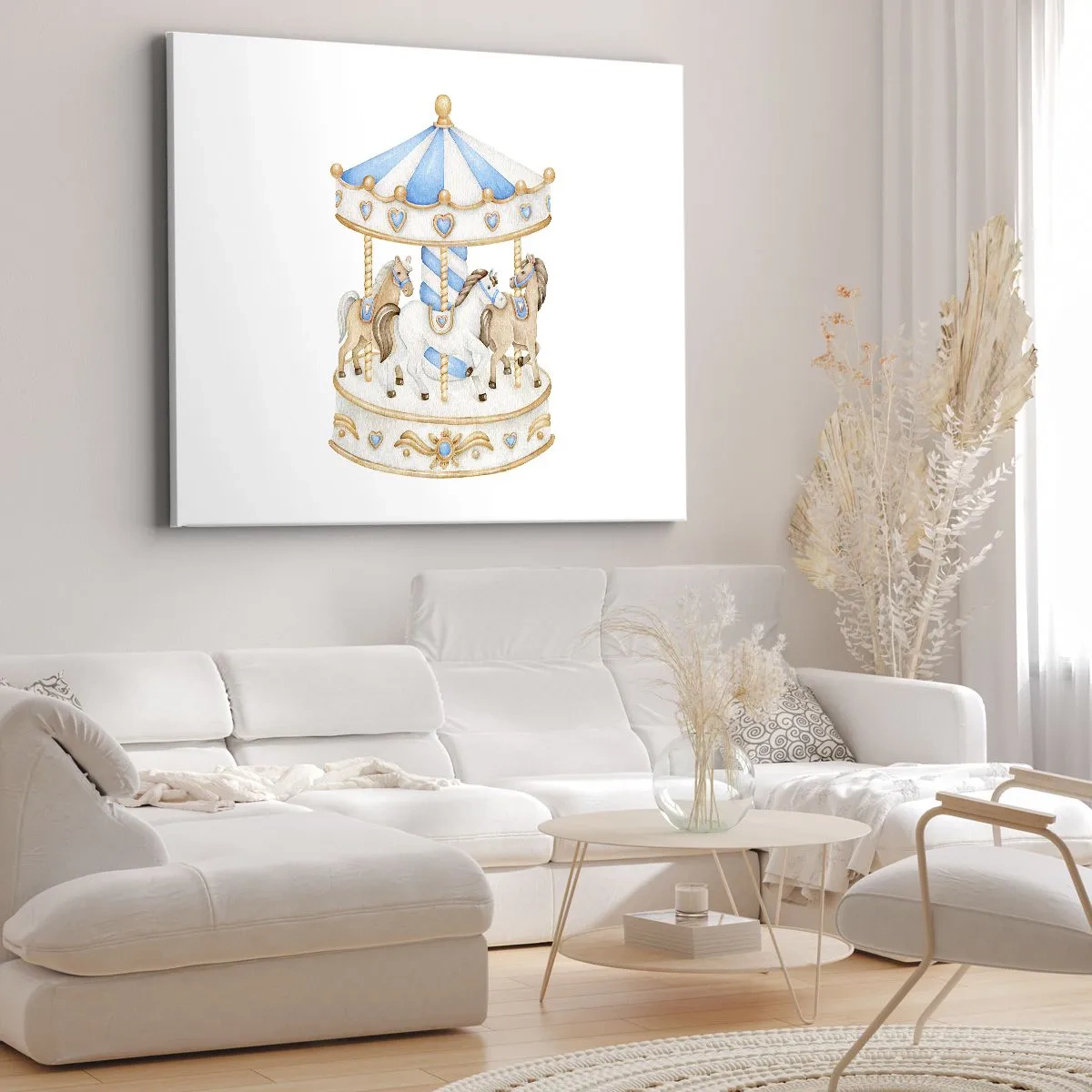Quadro su tela - Stampe su Tela - Una giostra dai colori pastello su sfondo bianco - 70x50cm - Dolce infanzia - Decorazione murale moderna per soggiorno e camera da letto ARTTOR