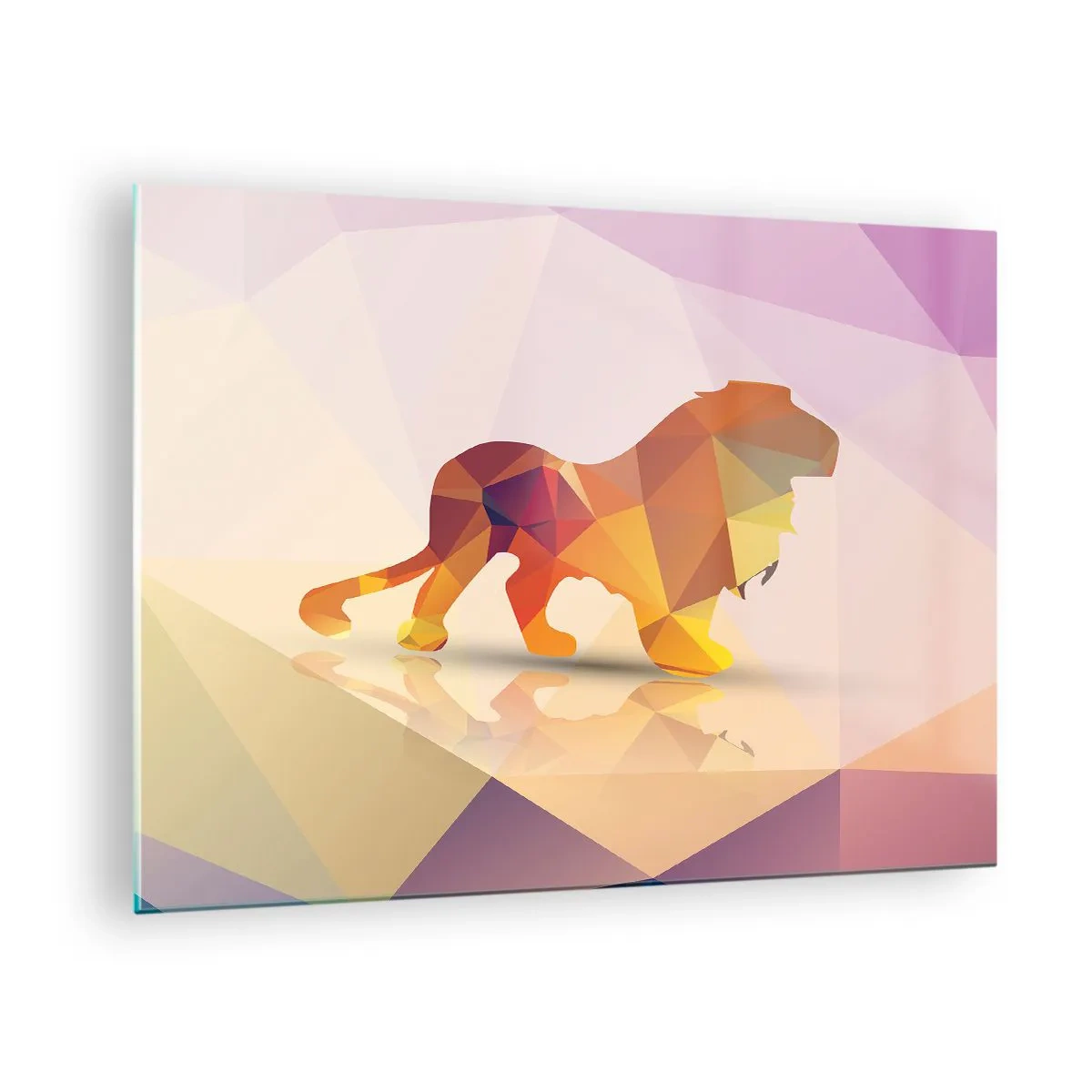 Quadro su vetro - Leone geometrico in astrazione colorata - 70x50cm - Il re di diamante - Decorazione murale moderna per soggiorno e camera da letto ARTTOR