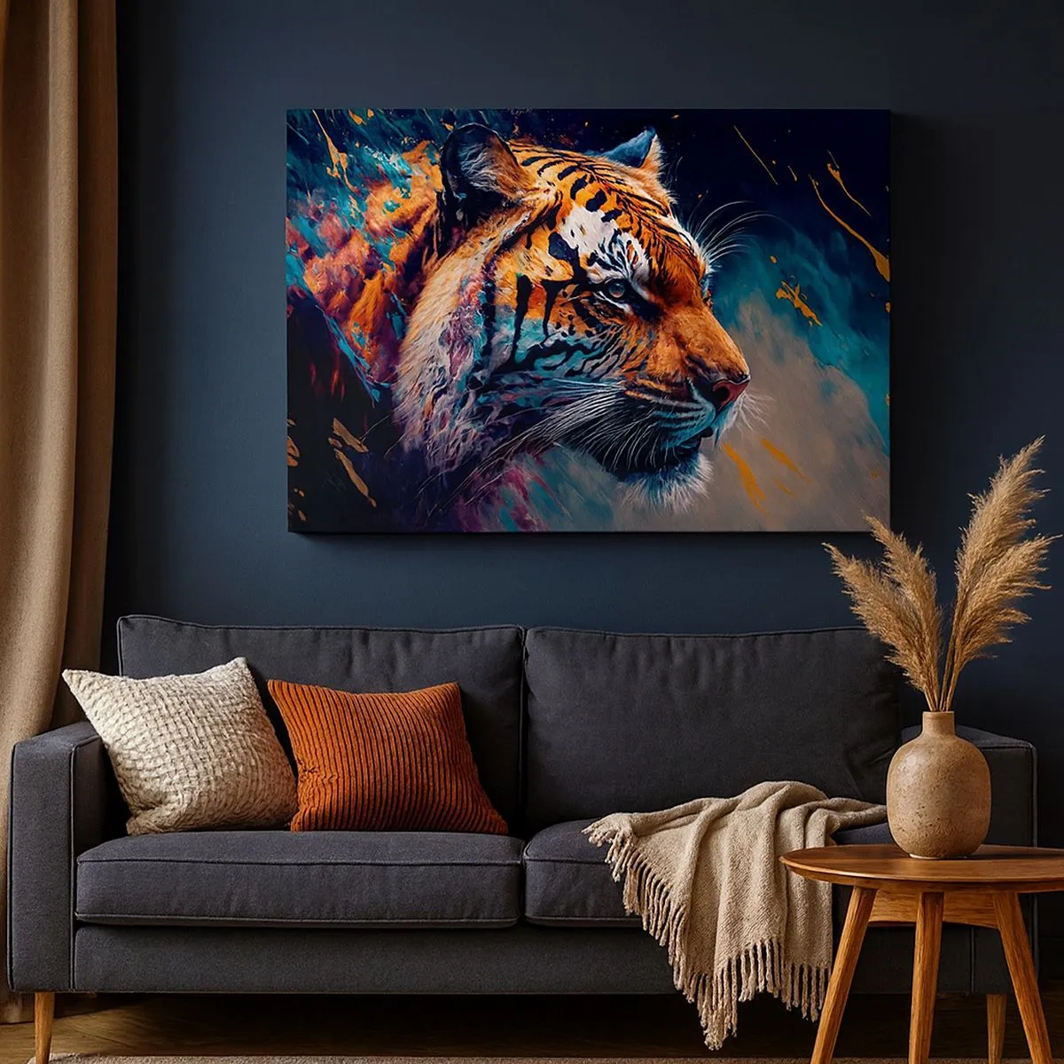 Quadro su tela - Stampe su Tela - Ritratto di una tigre in colori dinamici e astratti - 70x50cm - Bellezza selvaggia - Decorazione murale moderna per soggiorno e camera da letto ARTTOR