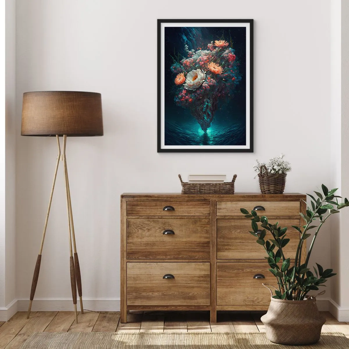 Poster in cornice nera - Una magica composizione di fiori che galleggiano sull'acqua - 50x70cm - Uno strano giardino - Decorazione murale moderna per soggiorno e camera da letto ARTTOR