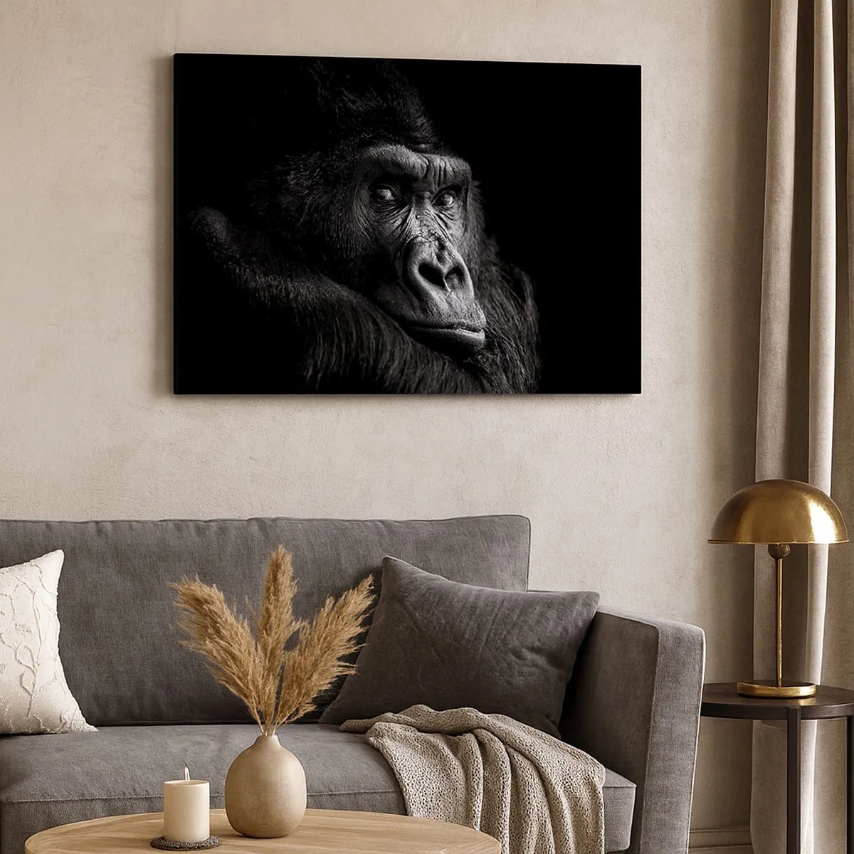 Quadro su tela - Stampe su Tela - Ritratto in bianco e nero di un maestoso gorilla - 70x50cm - E cosa guardi? - Decorazione murale moderna per soggiorno e camera da letto ARTTOR