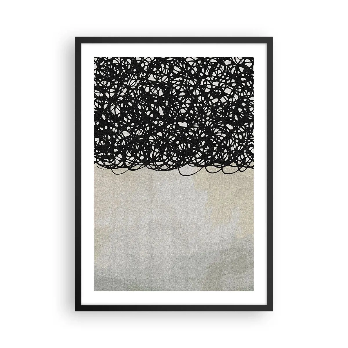 Poster in cornice nera - Composizione astratta con linee nere su sfondo chiaro - 50x70cm - Astrazione aggrovigliata - Decorazione murale moderna per soggiorno e camera da letto ARTTOR