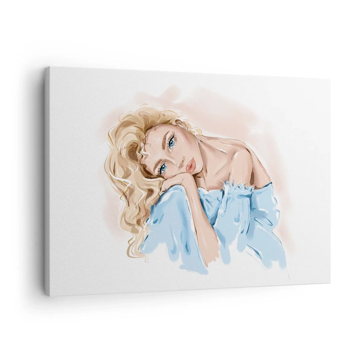 Quadro su tela - Stampe su Tela - Ritratto di una donna in abito blu con capelli biondi - 70x50cm - Sognante nel blu - Decorazione murale moderna per soggiorno e camera da letto ARTTOR