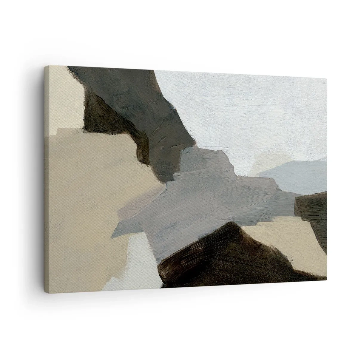 Quadro su tela - Stampe su Tela - Forme astratte nei toni del beige, del marrone e del grigio - 70x50cm - Astrazione: il crocevia del grigio - Decorazione murale moderna per soggiorno e camera da letto ARTTOR