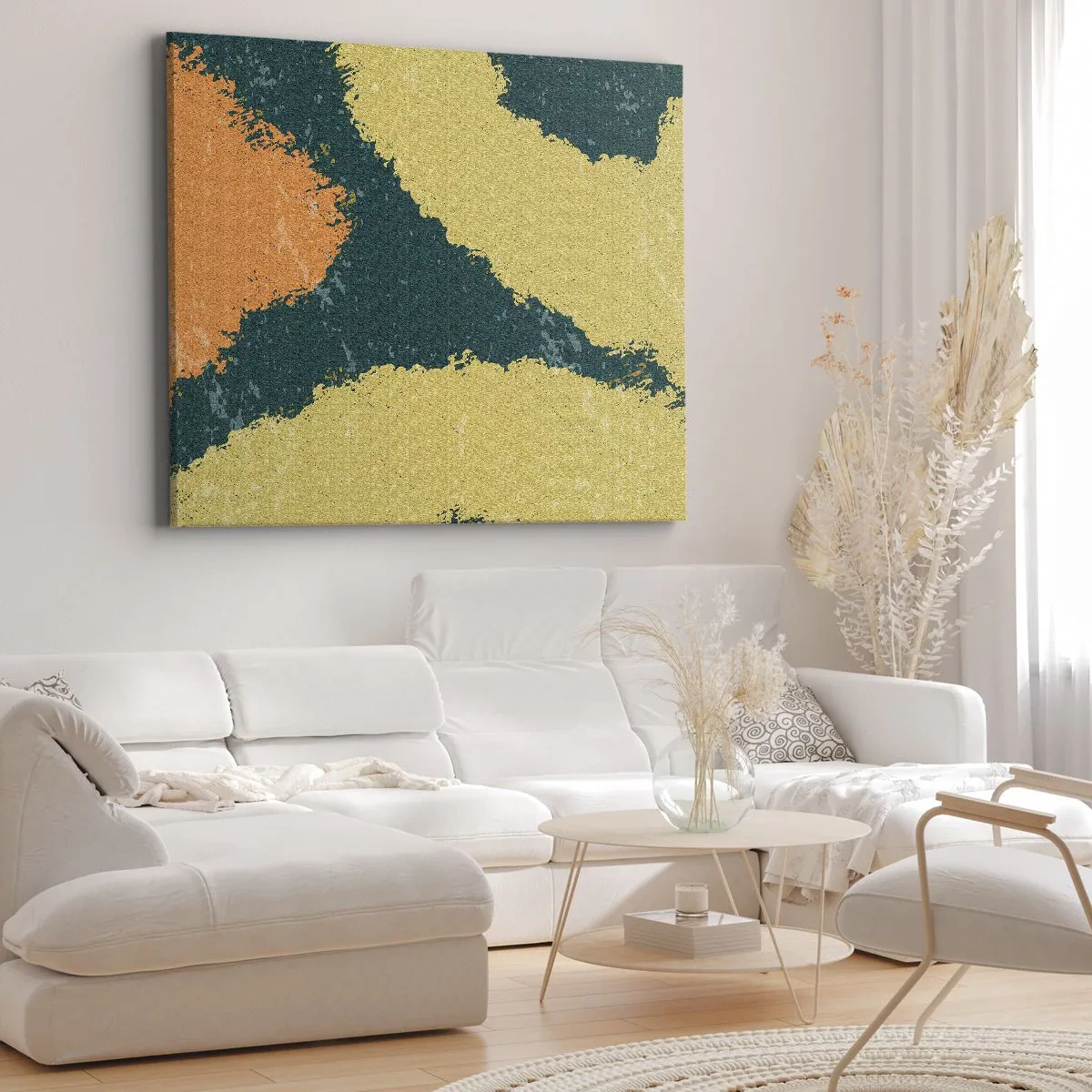 Quadro su tela - Stampe su Tela - Punti astratti nei colori terrosi e verdi - 70x50cm - Astrazione: movimento lento - Decorazione murale moderna per soggiorno e camera da letto ARTTOR