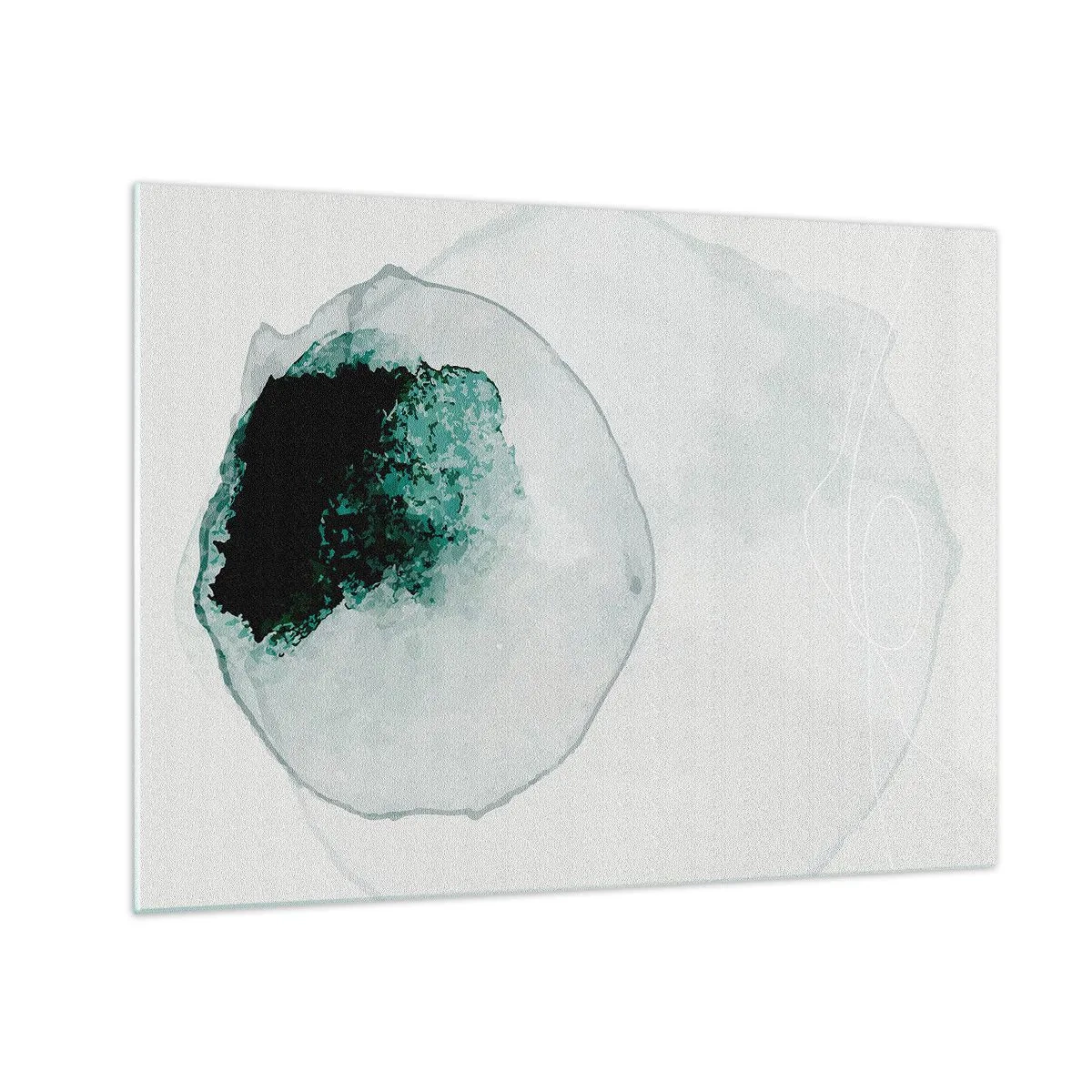 Quadro su vetro - Una forma astratta che ricorda una goccia d'acqua nelle sfumature del verde. - 70x50cm - In una goccia d'acqua - Decorazione murale moderna per soggiorno e camera da letto ARTTOR