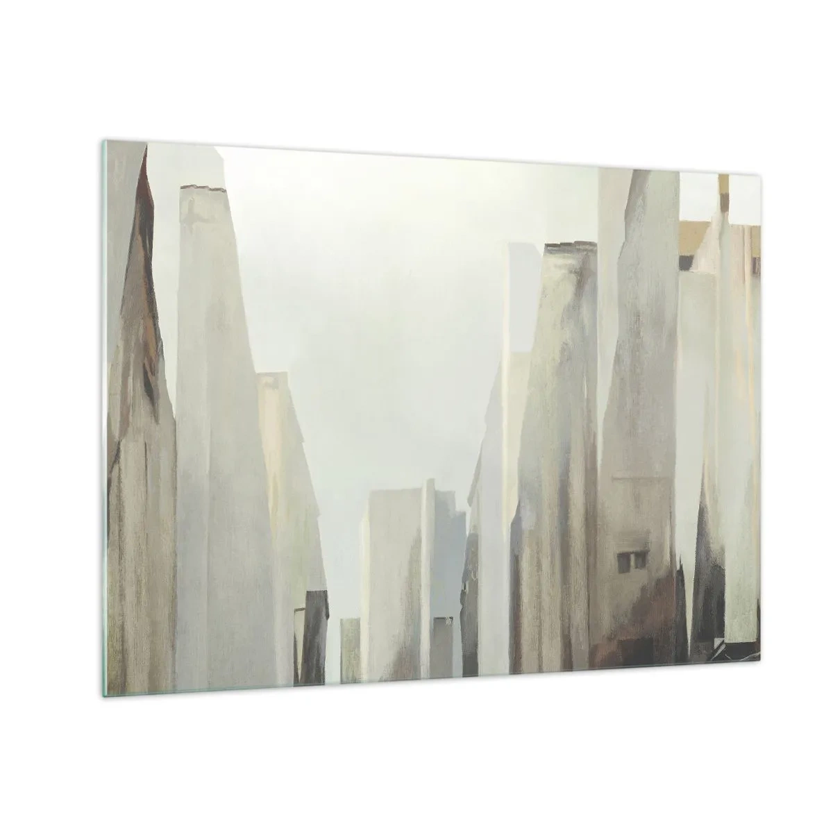 Quadro su vetro - Una visione astratta di edifici urbani in una tavolozza tenue - 70x50cm - Sogno sulla città - Decorazione murale moderna per soggiorno e camera da letto ARTTOR