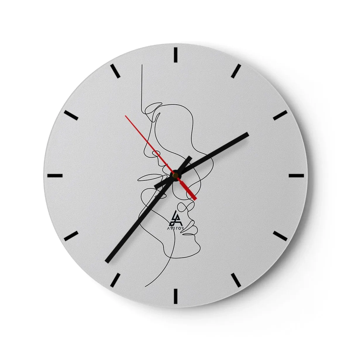 Orologio da parete - Orologio in Vetro - Contorni minimalisti del viso in linee nere su sfondo bianco - 30x30cm - Il calore dei desideri malinconici - Decorazione murale moderna per soggiorno, cucina e camera da letto ARTTOR