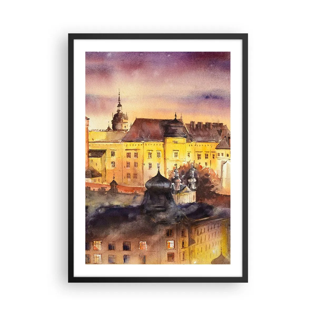 Poster in cornice nera - Una vista pittoresca della città alla luce del sole al tramonto - 50x70cm - Storia e fiaba - Decorazione murale moderna per soggiorno e camera da letto ARTTOR