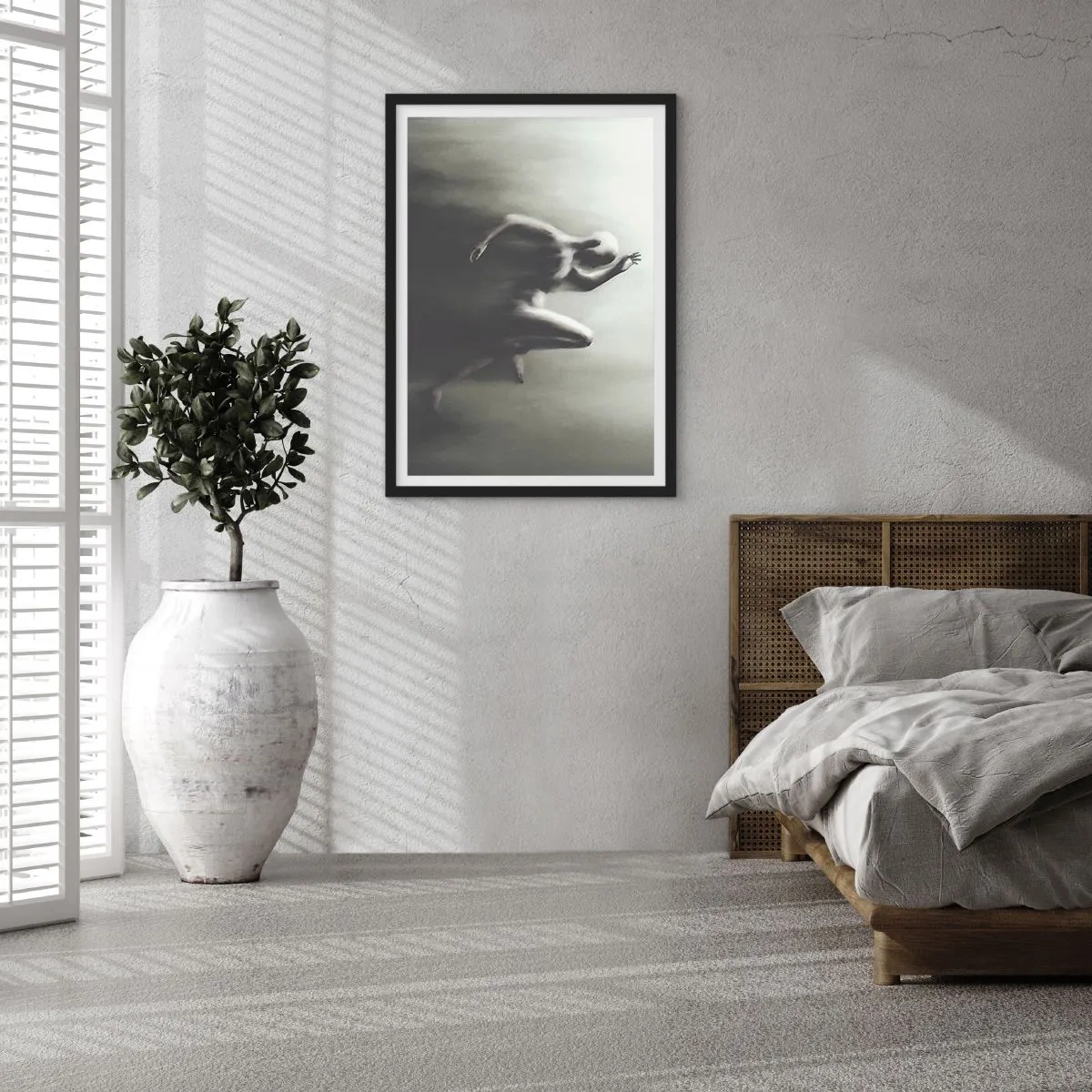 Poster in cornice nera - Una figura astratta in movimento in toni monocromatici. - 50x70cm - Inarrestabile - Decorazione murale moderna per soggiorno e camera da letto ARTTOR