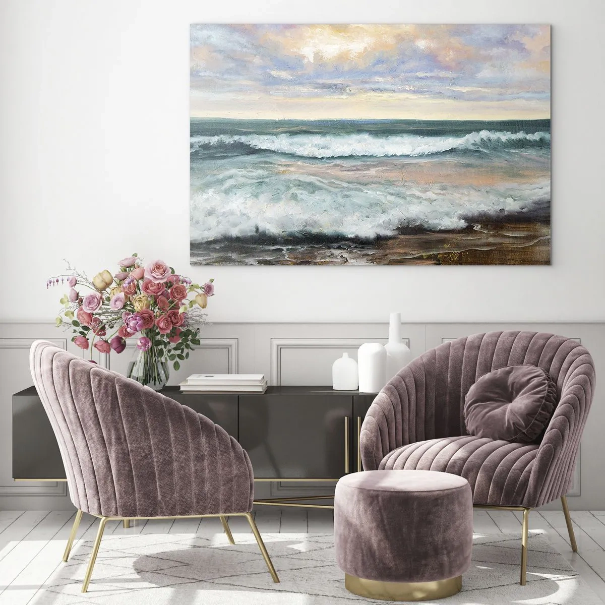 Quadro su vetro - Un dipinto raffigurante le onde che si infrangono sulla riva - 70x50cm - Dove l'anima si calma - Decorazione murale moderna per soggiorno e camera da letto ARTTOR