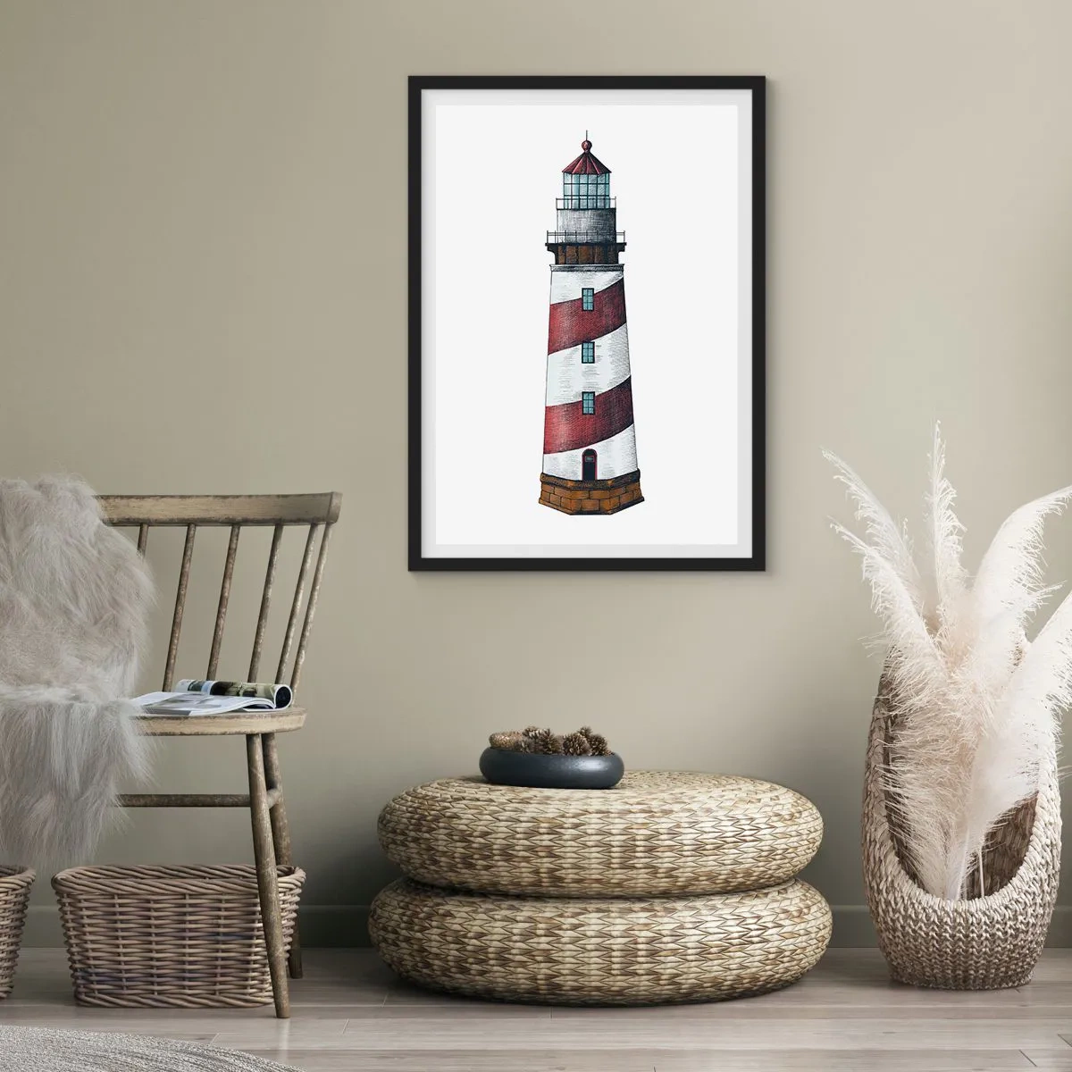 Poster in cornice nera - Illustrazione del faro in stile classico - 50x70cm - Sempre di guardia - Decorazione murale moderna per soggiorno e camera da letto ARTTOR
