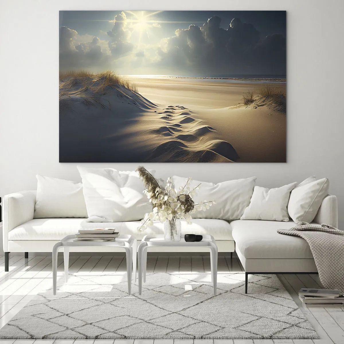 Quadro su vetro - Dune dorate illuminate dai raggi del sole - 70x50cm - Paesaggio rilassante - Decorazione murale moderna per soggiorno e camera da letto ARTTOR