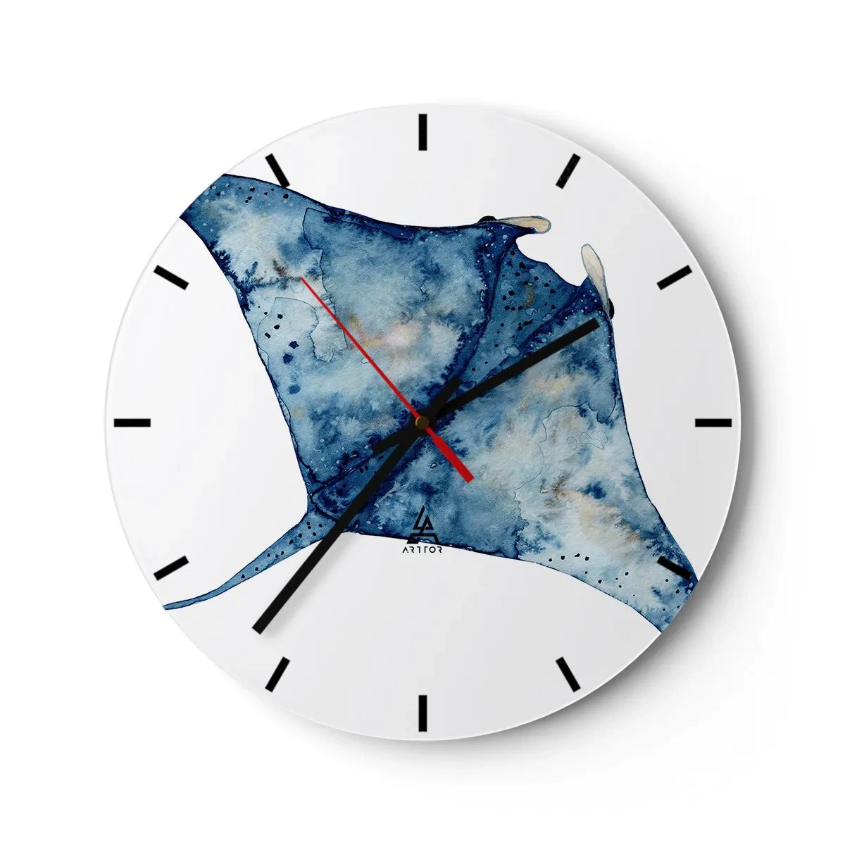 Orologio da parete - Orologio in Vetro - Manta blu navy in stile acquerello su sfondo bianco - 30x30cm - Vita nel blu - Decorazione murale moderna per soggiorno, cucina e camera da letto ARTTOR