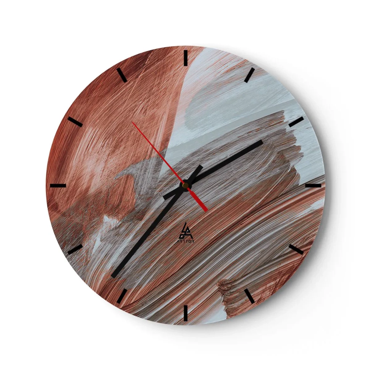 Orologio da parete - Orologio in Vetro - Pennellate autunnali nei toni grigio-rossastri - 30x30cm - Astrazione autunnale e ventosa - Decorazione murale moderna per soggiorno, cucina e camera da letto ARTTOR