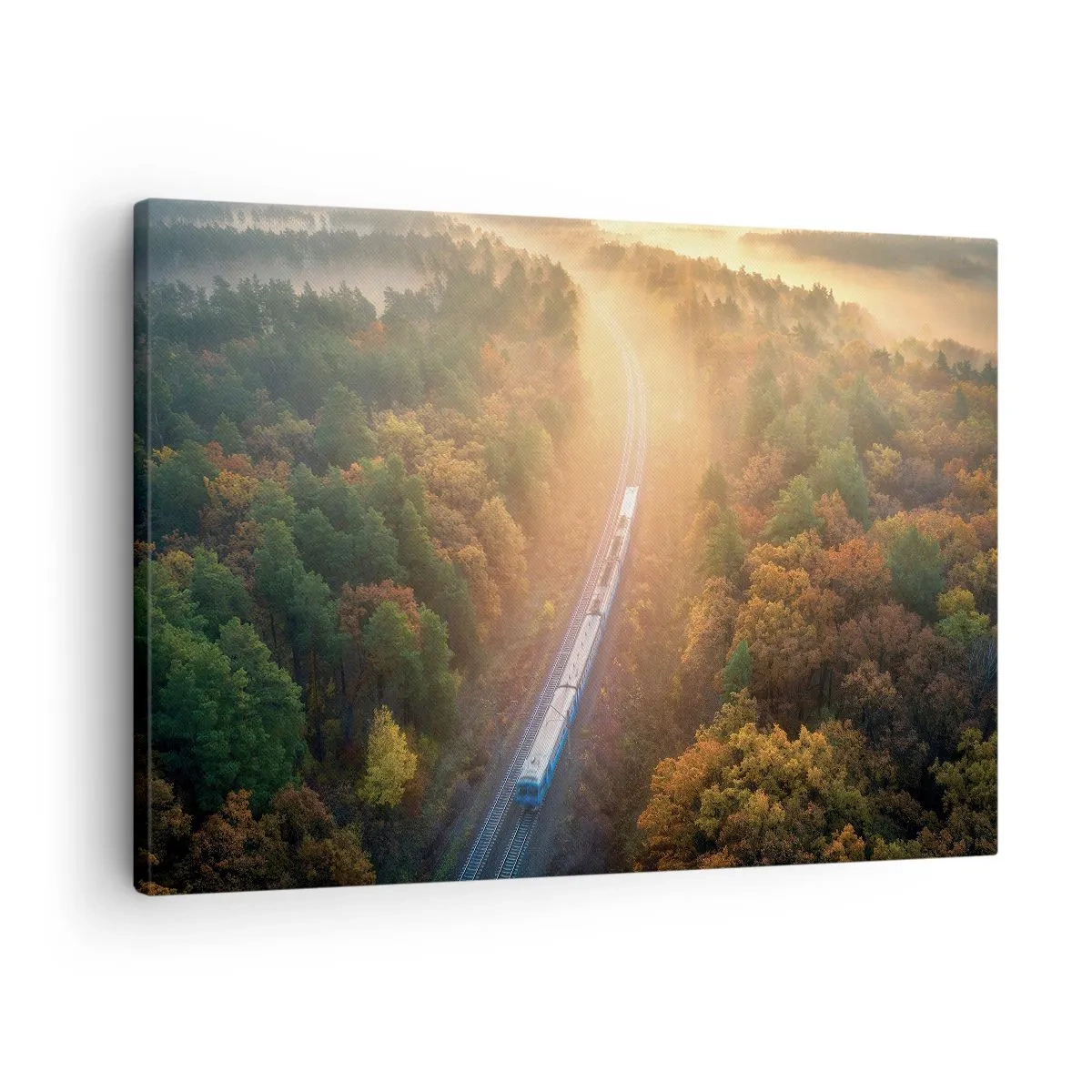 Quadro su tela - Stampe su Tela - Un treno in una foresta autunnale all'alba - 70x50cm - Viaggio autunnale - Decorazione murale moderna per soggiorno e camera da letto ARTTOR