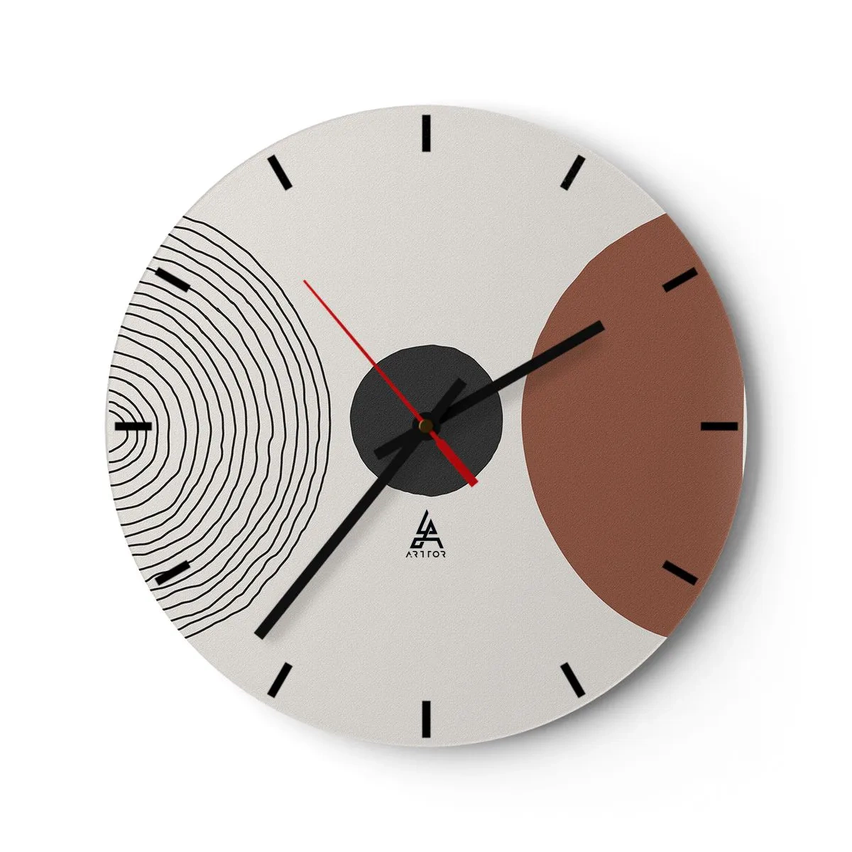 Orologio da parete - Orologio in Vetro - Linee concentriche e cerchi geometrici in contrasto - 30x30cm - Al centro dell'attenzione - Decorazione murale moderna per soggiorno, cucina e camera da letto ARTTOR