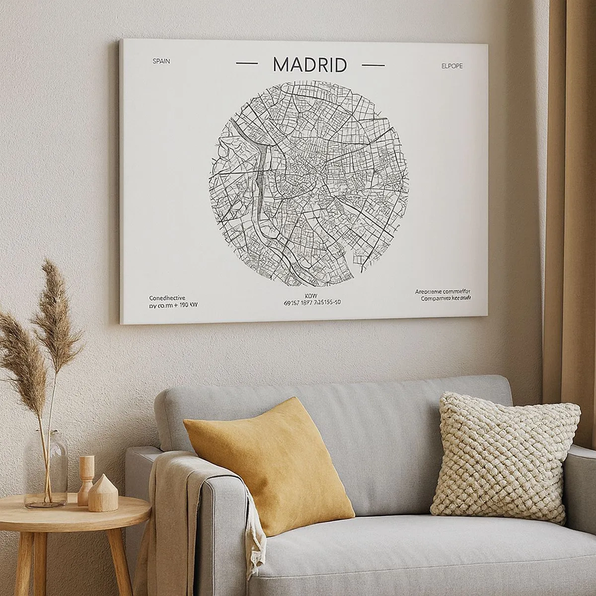 Quadro su tela - Stampe su Tela - Mappa di Madrid in stile minimalista in bianco e nero - 70x50cm - Anatomia di Madrid - Decorazione murale moderna per soggiorno e camera da letto ARTTOR