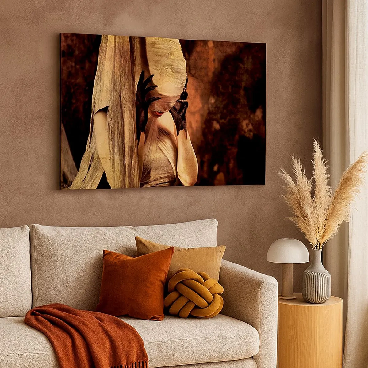 Quadro su tela - Stampe su Tela - Una donna con un velo e uno stile misterioso su uno sfondo scuro - 70x50cm - Tra il bene e il male - Decorazione murale moderna per soggiorno e camera da letto ARTTOR