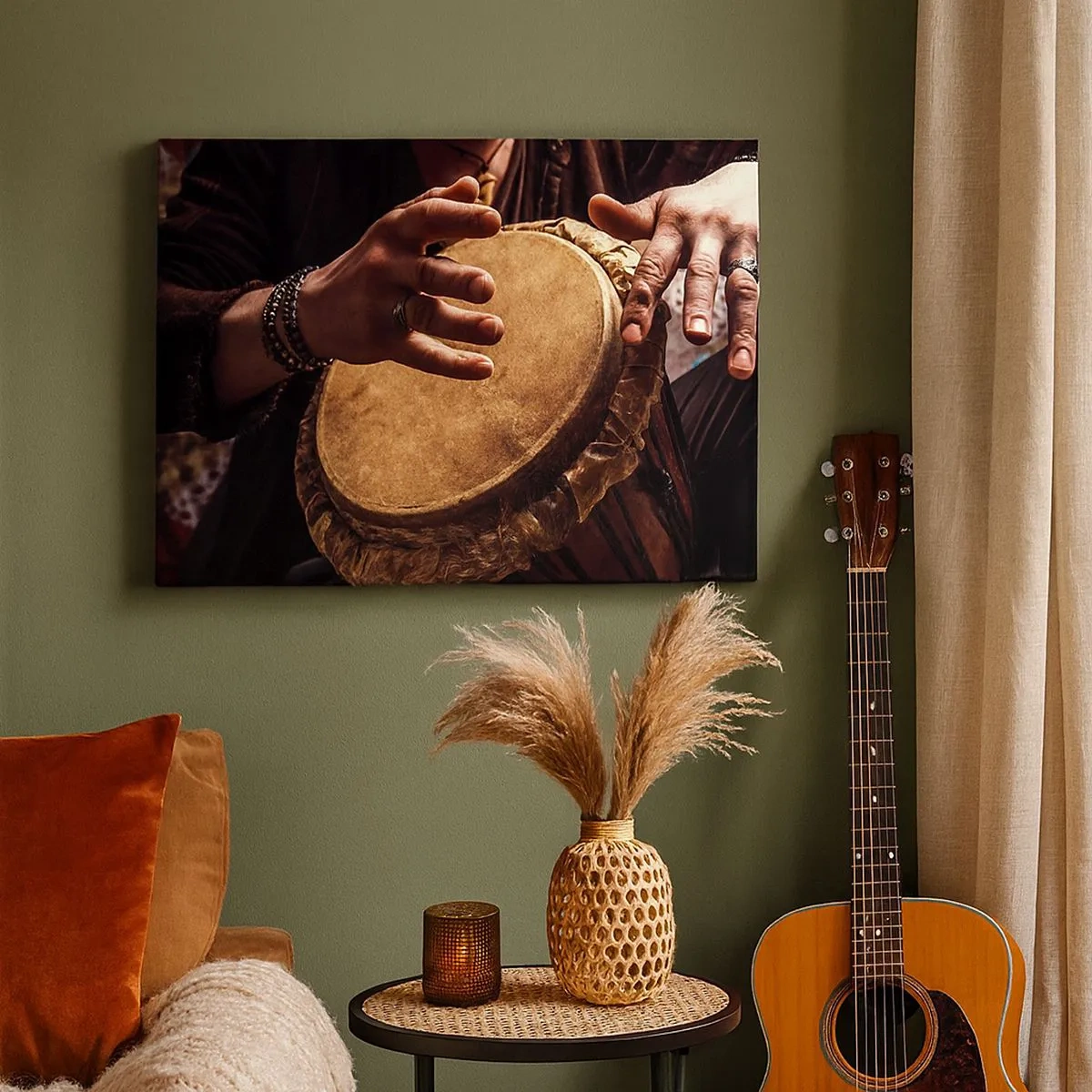 Quadro su tela - Stampe su Tela - Mani che suonano un tamburo djembe tradizionale - 70x50cm - Al ritmo del cuore - Decorazione murale moderna per soggiorno e camera da letto ARTTOR