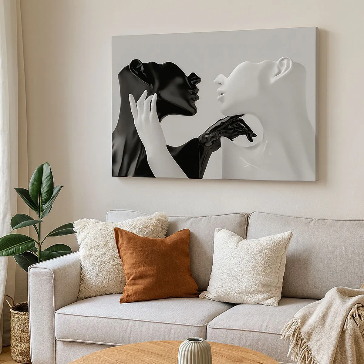 Quadro su tela - Stampe su Tela - Silhouette in bianco e nero in primo piano dinamico - 70x50cm - Desiderio - attrazione - Decorazione murale moderna per soggiorno e camera da letto ARTTOR
