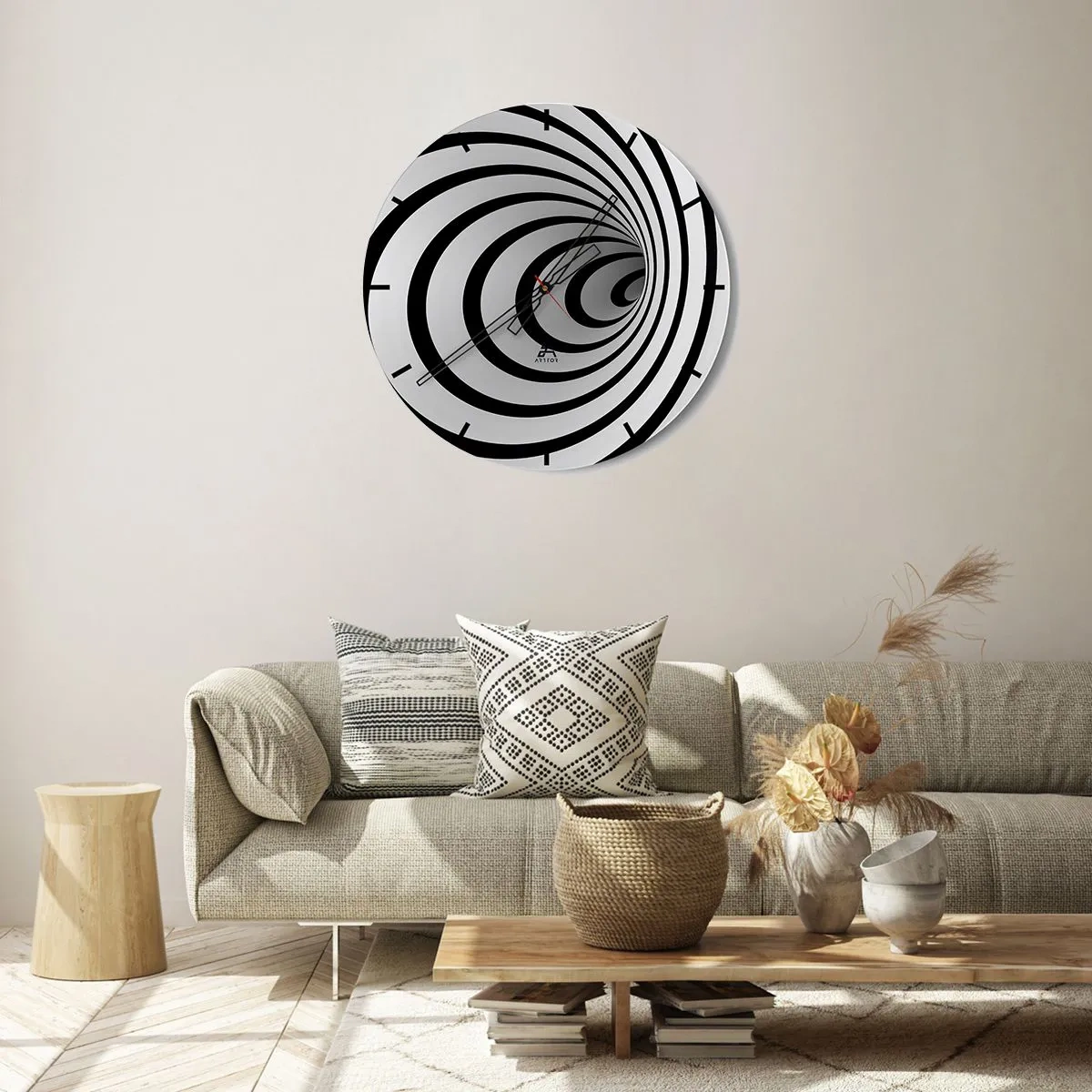 Orologio da parete - Orologio in Vetro - Un affascinante motivo a spirale in bianco e nero - 30x30cm - Anche tu non riesci a resistere? - Decorazione murale moderna per soggiorno, cucina e camera da letto ARTTOR