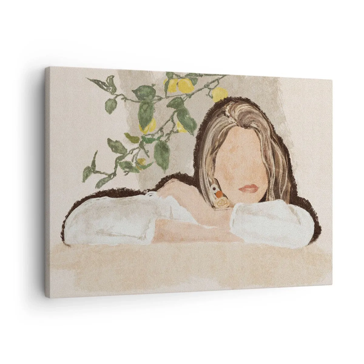 Quadro su tela - Stampe su Tela - La figura di una donna sullo sfondo di un albero di limone - 70x50cm - Bellezza del sud - Decorazione murale moderna per soggiorno e camera da letto ARTTOR