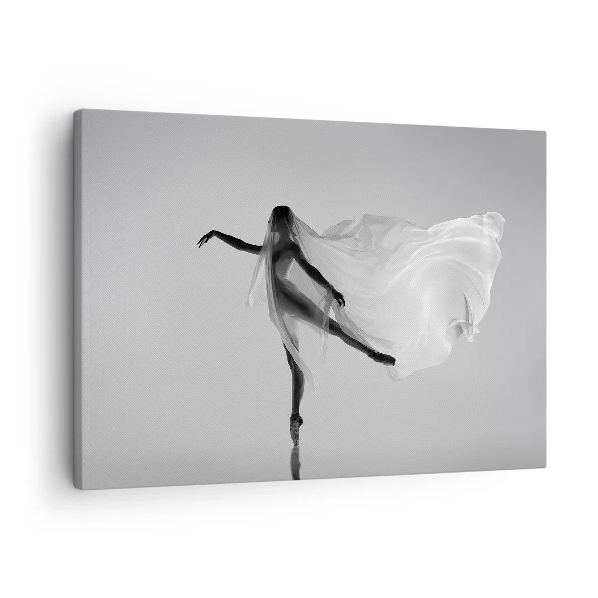 Quadro su tela - Stampe su Tela - Una ballerina in una posa eterea con tessuto fluido - 70x50cm - Leggerezza ed eleganza - Decorazione murale moderna per soggiorno e camera da letto ARTTOR