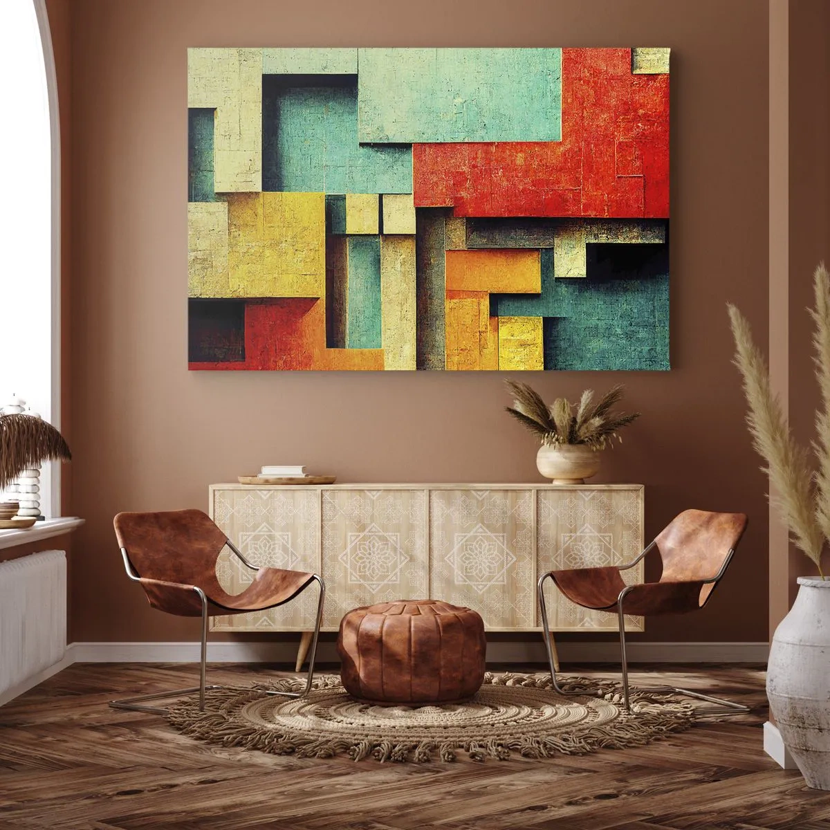 Quadro su tela - Stampe su Tela - Forme geometriche astratte in colori vivaci - 70x50cm - Il festival degli angoli retti - Decorazione murale moderna per soggiorno e camera da letto ARTTOR