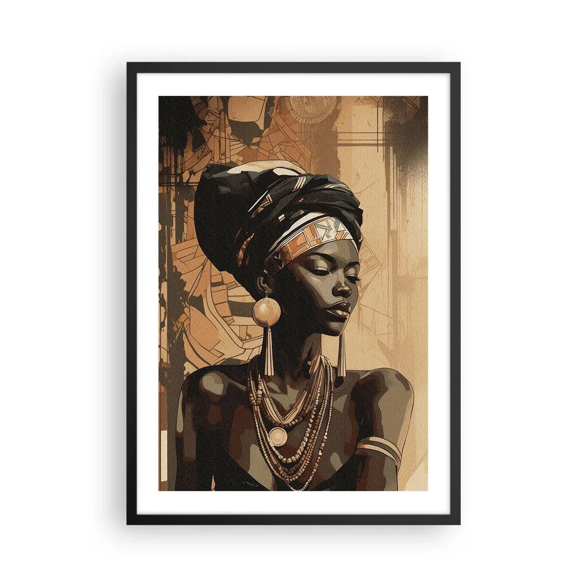 Poster in cornice nera - Ritratto di una donna africana che indossa ornamenti tradizionali - 50x70cm - Maestà africana - Decorazione murale moderna per soggiorno e camera da letto ARTTOR