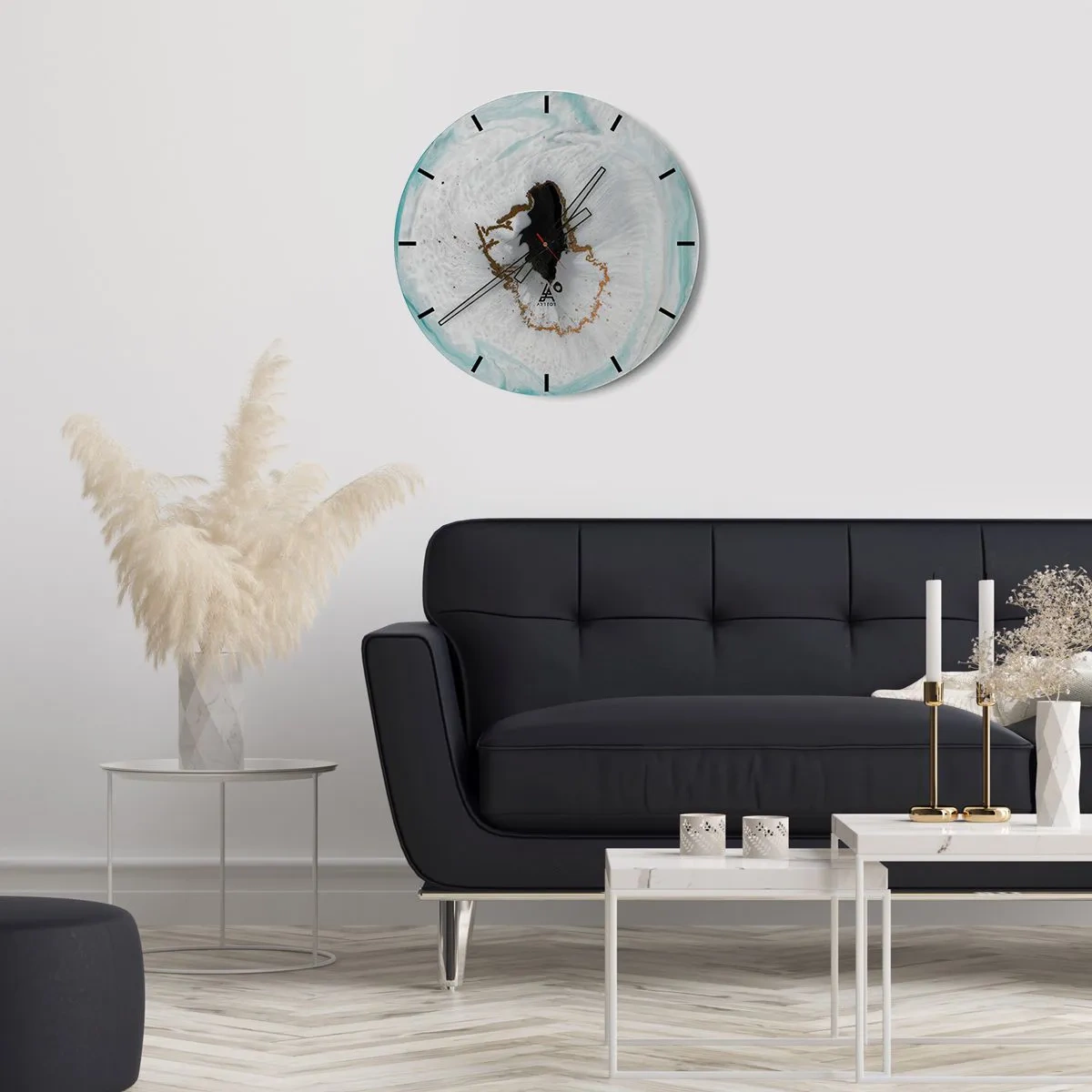 Orologio da parete - Orologio in Vetro - Motivo astratto con effetto geode e accenti dorati - 30x30cm - Penetrare all'interno - Decorazione murale moderna per soggiorno, cucina e camera da letto ARTTOR