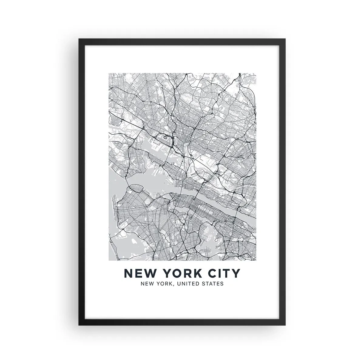 Poster in cornice nera - Una mappa minimalista di New York City - 50x70cm - Anatomia della metropoli - Decorazione murale moderna per soggiorno e camera da letto ARTTOR